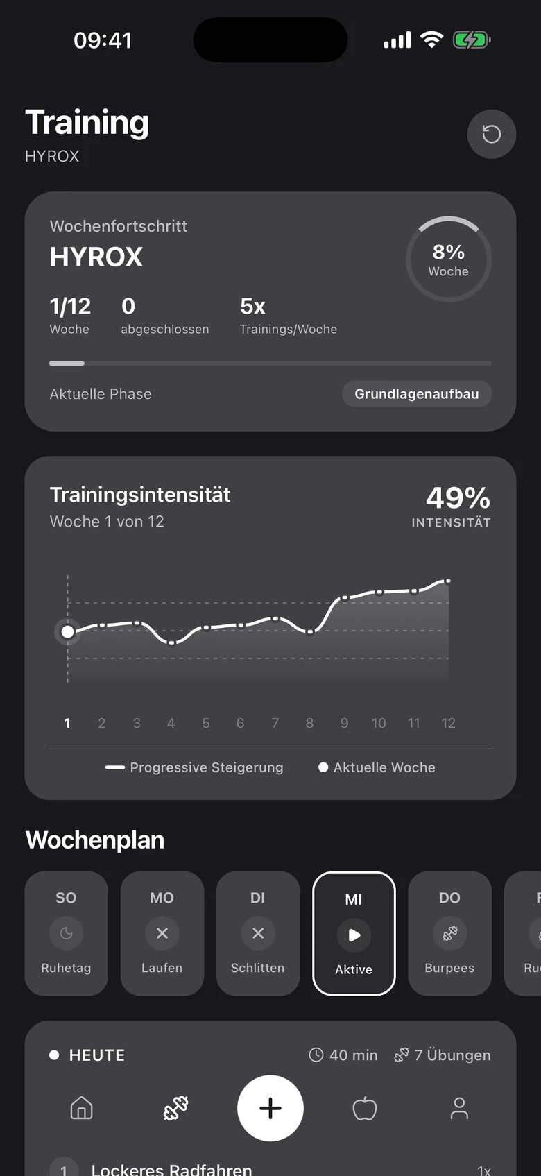 PulseCT Training im Dark Mode